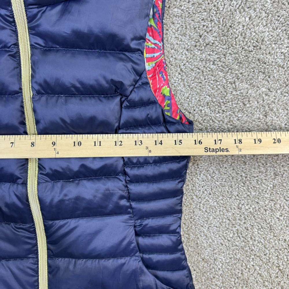 Lilly Pulitzer Womens XS Navy Blue Down Puffer Vest Gold Zip Floral Lining - Picture 9 of 11